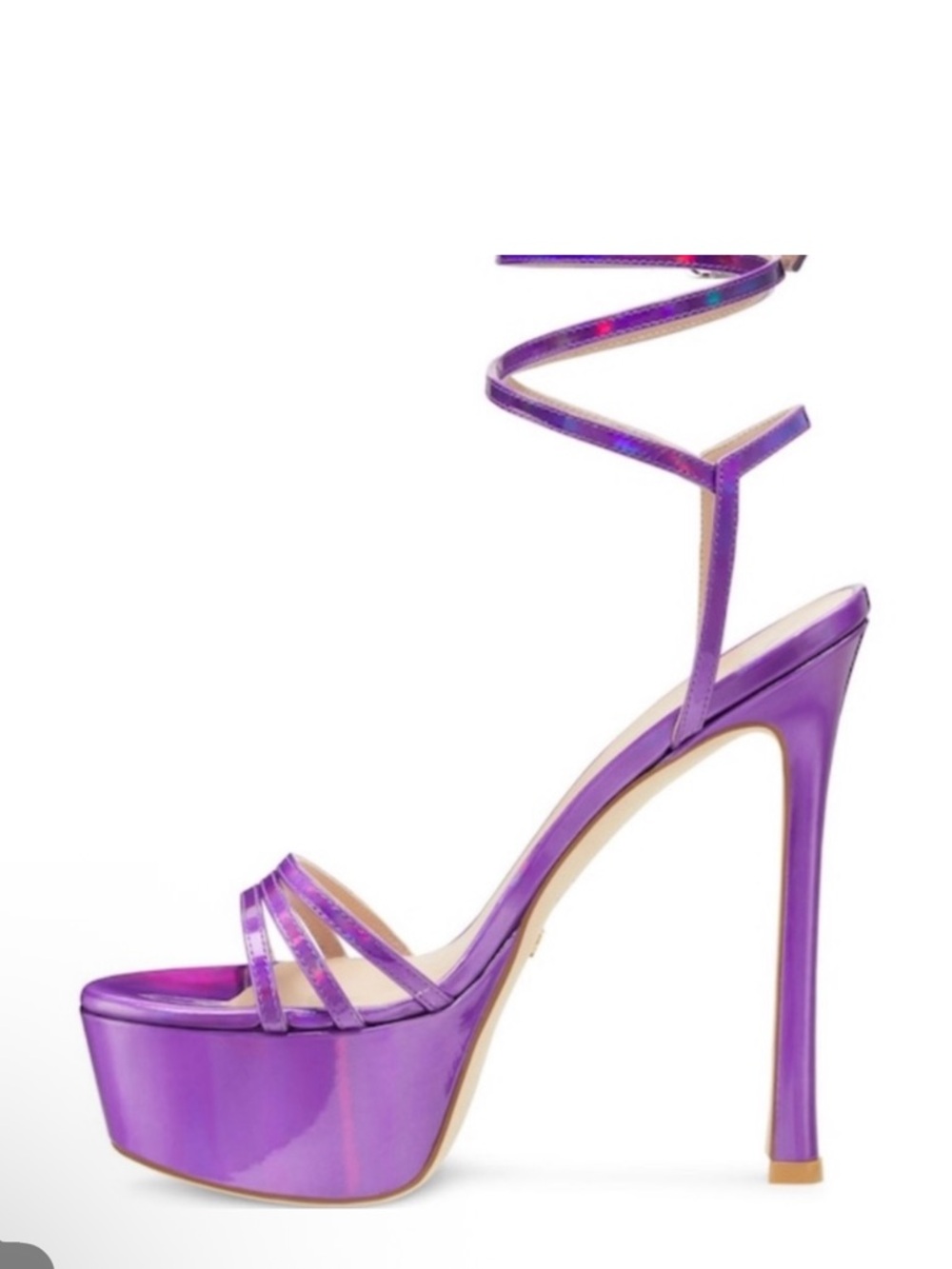 Stuart Weitzman Metallic Purple Platform Ankle-Wrap Sandals